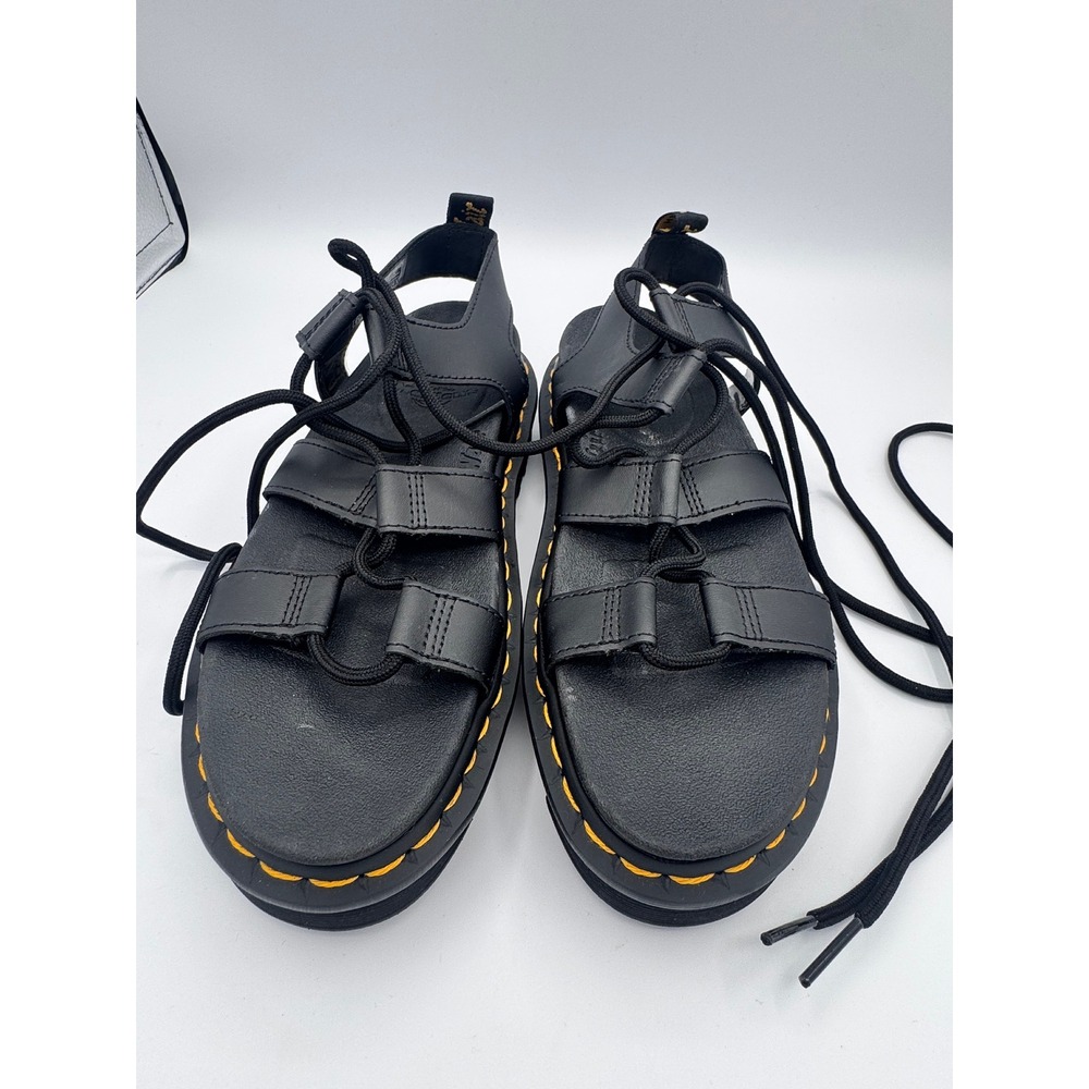 Dr. Martens Nartilla Black Hydro Leather Lace Up Gladiator Platform Sandals